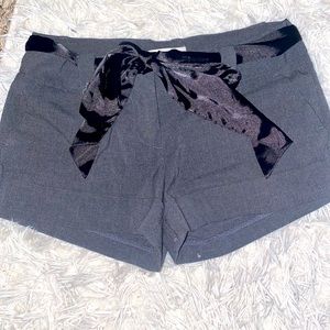 Grey dress shorts with black silk belt